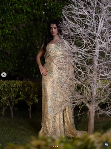 SADIA AUN HUTE COUTURE Saree en soie - Jardins sous la lumière de la lune - Anika Zulfiqar se souvient de la chanson d'amour oubliée - Rose - Évacuation de l'humidité - Product Image 3