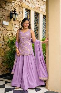Traje Anarkali de Lavanda con Dupatta, Ropa Tradicional India y Pakistaní para Mujer, Largo hasta el Suelo, para Bodas, Elástico y Holgado - Product Image 5