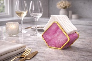 Porte-mouchoirs en pierre naturelle de luxe pour salle de bain et table à manger |   Support de serviettes de table moderne, durable et écologique - Product Image 3