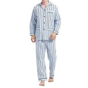Ensemble pyjama à carreaux bleu royal pour hommes, col à revers, manches longues, en coton doux et aérien, confortable et décontracté, vêtements de nuit pour hommes, costumes de maison - Product Image 5