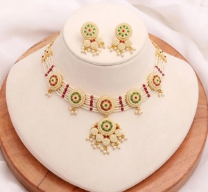 Pearl Indian Wedding Choker <b>Necklace</b> Set Heavy Designer Bridal Ethnic Jewelry Handmade <b>Statement</b> <b>Necklace</b> Earrings - Product Image 1