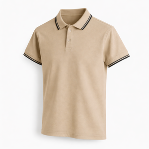 Polo de golf personnalisé beige avec bordures contrastées, séchage rapide, performance optimale – Fournisseur OEM ODM - Product Image 3