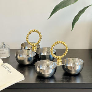 Bol de service double en métal avec poignée perlée dorée de qualité supérieure pour une décoration de table luxueuse - Product Image 6