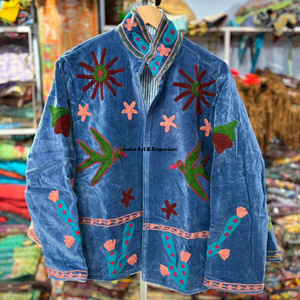 Chaqueta de algodón Suzani hecha a mano en India, chaqueta corta bordada a mano, abrigo unisex, chaqueta corta Suzani hecha a mano - Product Image 5