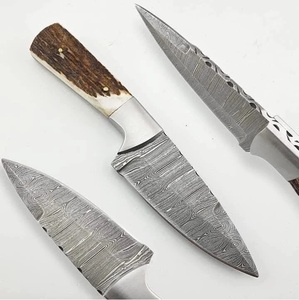 Couteau à Découper en Acier Damas de Qualité Industrielle Fait Main avec Manche en Corne de Cerf et Étui en Cuir pour le Camping en Plein Air - Product Image 2