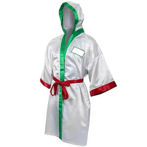 Robe de boxe professionnelle à capuche, longue robe de boxe en satin, logo personnalisé, vêtements de sport pour les événements de soirées de combat - Product Image 2