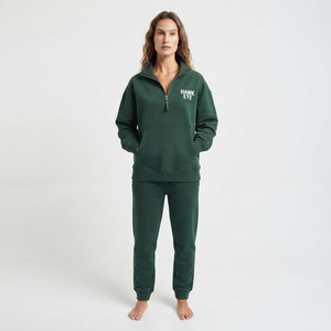 <b>Women's</b> <b>Quarter</b> <b>Zip</b> Pullover Sweatshirt Oversized Cotton Fleece Drop Shoulder Hoodie Custom Front Logo Casual Wear - Product Image 5