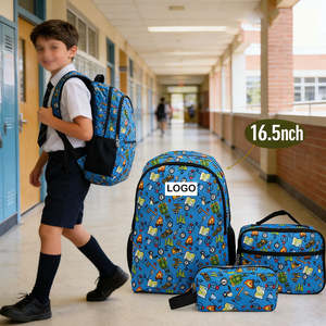 Juego de 3 Piezas de Mochila Escolar para Niños, Bolsa de Estudiante de Poliéster 300D con Lonchera y Estuche para Lápices, Mochila Escolar de Gran Capacidad con Dibujos Animados - Product Image 3