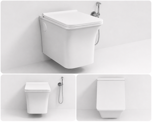 WC mural moderne de luxe en céramique blanche, monobloc allongé, avec chasse d'eau Tornado, abattant à fermeture douce et siphon en P, pour hôtel, école, villa - Product Image 3