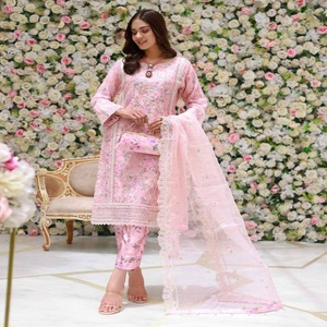 Trajes de vestir paquistaníes de 3 piezas de organza de marca original maxi de diseñador pesado al por mayor por Dr Haris estilo largo para Bodas de niñas - Product Image 2