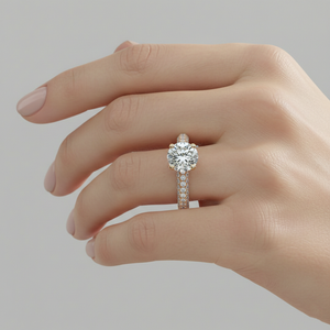 Anillo de Compromiso con Diamante Cultivado en Laboratorio Stonewels, Oro de 14K, Corte Trio, Banda Micro Pavé, Anillo Nupcial Certificado, Minimalista y Personalizado - Product Image 6