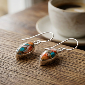 925 Sterling <b>Silver</b> Oyster Turquoise <b>Hoop</b> Earrings Handmade Marquise Rose Gold Yellow Gold Plated Minimalist Women - Product Image 1