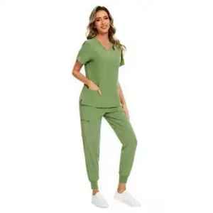 Ensemble d'uniformes d'hôpital unisexe en satin de coton léger, blouses d'infirmière personnalisées avec poches, tissu jersey élégant, vente chaude - Product Image 1
