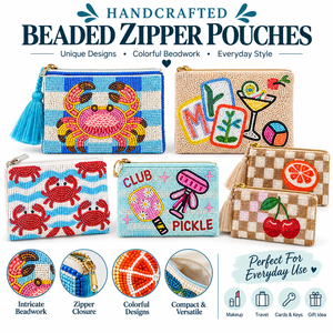 Pochette zippée artisanale en perles Conifer, motif crabe, mini pochette de 4 pouces avec pompon - Product Image 6