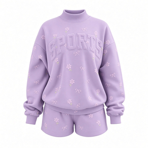 Nuevo Conjunto de 2 Piezas para Mujer 2026: Sudadera de Cuello Redondo con Estampado de Letras y Pantalones Cortos con Cordón, Manga Larga, Estilo Casual, Precio Bajo - Product Image 3