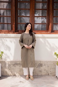 Robe mi-longue ample en coton olive pour femme, style ethnique indien traditionnel, séchage rapide, infroissable, haute qualité, idéale pour les fêtes et mariages - Product Image 3