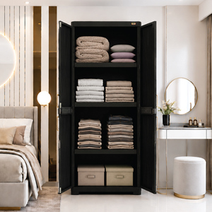 Naiba Deluxe Long Door Plastic Wardrobe <b>Cabinet</b> with Rattan Style Rounded-Panel Hinged Doors for Bedroom Storage - Product Image 2