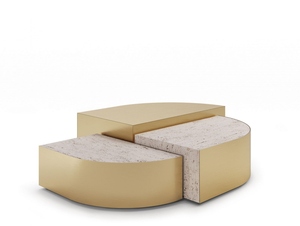 Travertine cast brass <b>coffee</b> <b>table</b> modern geometric center <b>table</b> designer living room furniture contemporary brass accent <b>table</b> - Product Image 4