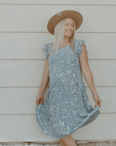 Amazing Cozy <b>Light</b> Blue With White <b>Spotted</b> <b>Mini</b> Dress Decor With Short Frill Sleeves Beautiful Mum &Daughter Matching Collection - Product Image 3