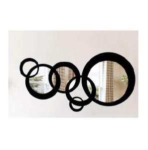 Miroir mural décoratif circulaire moderne à emboîtement, cadre en métal noir, miroir à accents multi-cercles pour salon, décoration d'hôtel - Product Image 1