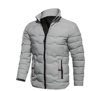 Blouson matelassé chaud pour homme, gris clair, à capuche, col montant, coupe ample, 100 % imperméable, réversible, en polyester satiné, avec fermeture éclair sur le devant - Product Image 5
