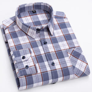 100% Cotton Flannel <b>Half</b> <b>Shirt</b> Men's Formal Horn <b>Button</b> Breathable Summer Fashionable Wholesale OEM Export Oriented Quality Logo - Product Image 5