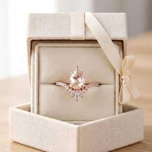 Anillo de compromiso y boda de platino con diamante de laboratorio talla pera, tiara nupcial, joyería fina, regalo para ella - Product Image 5