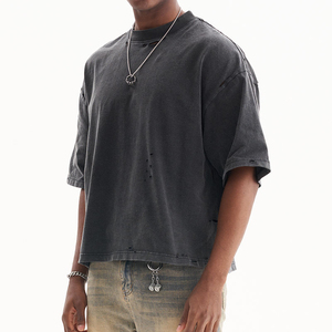 T-shirt Homme Oversize Brodé Couleur Unie Manches Courtes Col Rond Coupe Ample Coton Jersey Style Streetwear Personnalisable - Product Image 2