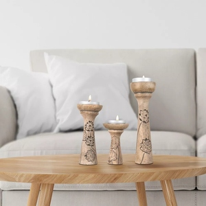 New design Lotus vine natural wood candle holder 3 <b>pc</b> set pillar candle holders carved wooden candle <b>stand</b> offer customizations - Product Image 5