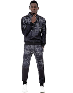 Combinaison de sport pour hommes, Sweat-shirt imprimé, haut de gamme, Sweat à capuche coupe cintrée avec fermeture éclair, tenue de sport, 2 pièces, bon marché, - Product Image 1