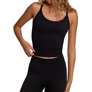 Women's <b>Black</b> Knitted Knitted High-waisted Seamless Shapewear Scoop Neck Tank Top Casual Solid Color Breathable Short Length Top - Product Image 2