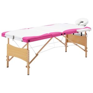 Table de massage pliable 3 zones blanche et rose, construction en bois - Product Image 1