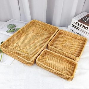 Juego de 3 Bandejas Rectangulares de Mimbre para Almacenamiento, Diseño Minimalista para Organización de Mesa, Acabado Natural sin Tratar, Cestas Apilables - Product Image 4