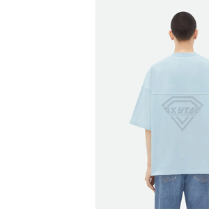 เสื้อยืดโอเวอร์ไซส์ผ้าคอตตอนหนานุ่มพิมพ์ลายกราฟิกสีฟ้าอ่อนสำหรับผู้ชาย สไตล์สตรีทแวร์ แบบขายส่งตามสั่ง - Product Image 3