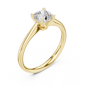 Bague de fiançailles solitaire en or jaune avec diamant de laboratoire taille coussin, sertissage classique à 4 griffes, bijoux fins pour femme - Product Image 4