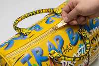 Sac de voyage de luxe en cuir, imprimé graffiti, fermeture éclair, sac de week-end, sac de sport, jaune, grande capacité, style décontracté, polyester