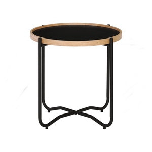 Nordic Round Side <b>Table</b> Wood and Metal <b>Table</b> <b>Legs</b> with Raised Edge Detail <b>for</b> Home Decor and Bedroom - Product Image 2