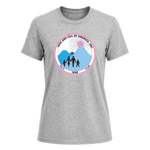 Gray Jack & Jill Crest Patch Embroidered Crew Neck <b>T</b> <b>Shirt</b> Short Sleeve with Circular Chest Design Lightweight Custom Sportswear - Product Image 1