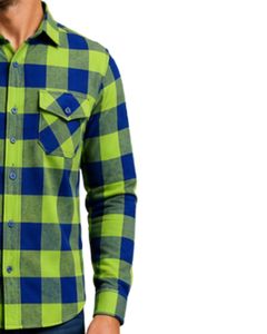 Camisa de Franela a Cuadros Verde Lima y Azul Marino para Hombre, Manga Larga, con Botones, de Algodón, Informal, con Bolsillos en el Pecho, Estilo Urbano - Product Image 4