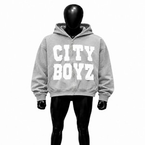 Sudadera con capucha plateada con cremallera completa para hombre, estilo oversize, streetwear, con apliques gráficos y letras, vintage, moda urbana, en oferta - Product Image 1