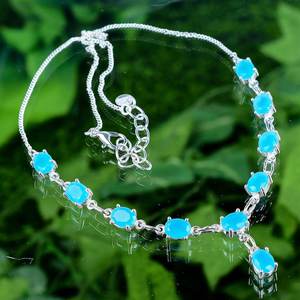 สร้อยคอแฟชั่นบลูแคลซิโดนี ทำด้วยมือ เงินแท้ จี้มินิมอล ของขวัญสำหรับผู้หญิง อัญมณีคุณภาพสูง รับรองโดย IGI - Product Image 1