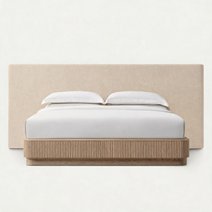Lit plateforme moderne en bois massif avec tête de lit capitonnée et panneau en tissu, cadre de lit, mobilier de chambre - Product Image 4