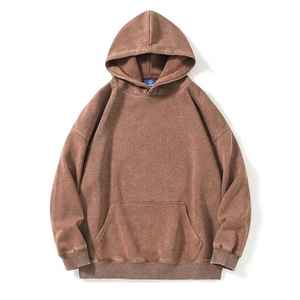 Vente en gros de sweats à capuche 330 g/m² effet délavé soleil, qualité supérieure, sans cordon, pour homme, style vintage, gris délavé à l'acide, printemps-automne - Product Image 2