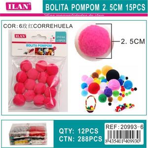 Pallina di ponpon Ilan da 2,5 cm rosa per decorazioni artigianali e progetti fai da te - Product Image 3