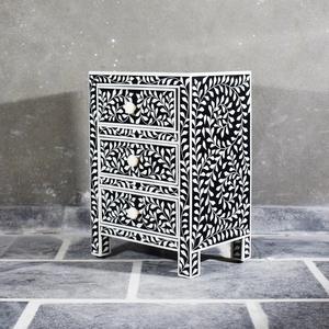 Table à tiroirs en os incrusté de la marque ILAHI, design moderne, détails en agate, rangement à trois niveaux, meuble portable pour la maison - Product Image 1