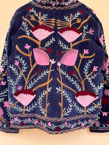 <b>Top</b> Trendy Blue Velvet Suzani Floral Jacket Embroidered Bomber Jacket Ethnic Winter <b>Coat</b> for Women - Product Image 4