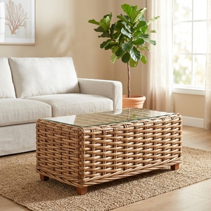 New Modern Minimalist Chunky Woven Rattan Coffee Table <b>Wood</b> Glass Eco-Friendly Outdoor Garden Patio Furniture Indoor <b>Desk</b> Box - Product Image 4
