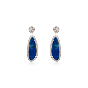 Uneven Shape Australian <b>Opal</b> & Round Cut Diamond K14 Solid White Gold Unique Design Drop <b>Earrings</b> For Women Wedding Jewelry - Product Image 1