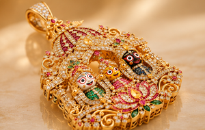 Gold Color Moissanite Pendant Three Deity Charm Red Pink Yellow Stone Jewelry Raksha Bandhan <b>Gift</b> - Product Image 4