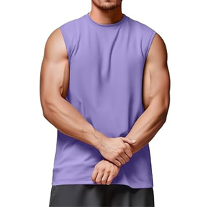Camiseta sin Mangas para Hombre, Color Morado, Cuello Redondo, Tejido de Poliéster, Secado Rápido, Informal, para Gimnasio y Entrenamiento - Product Image 2